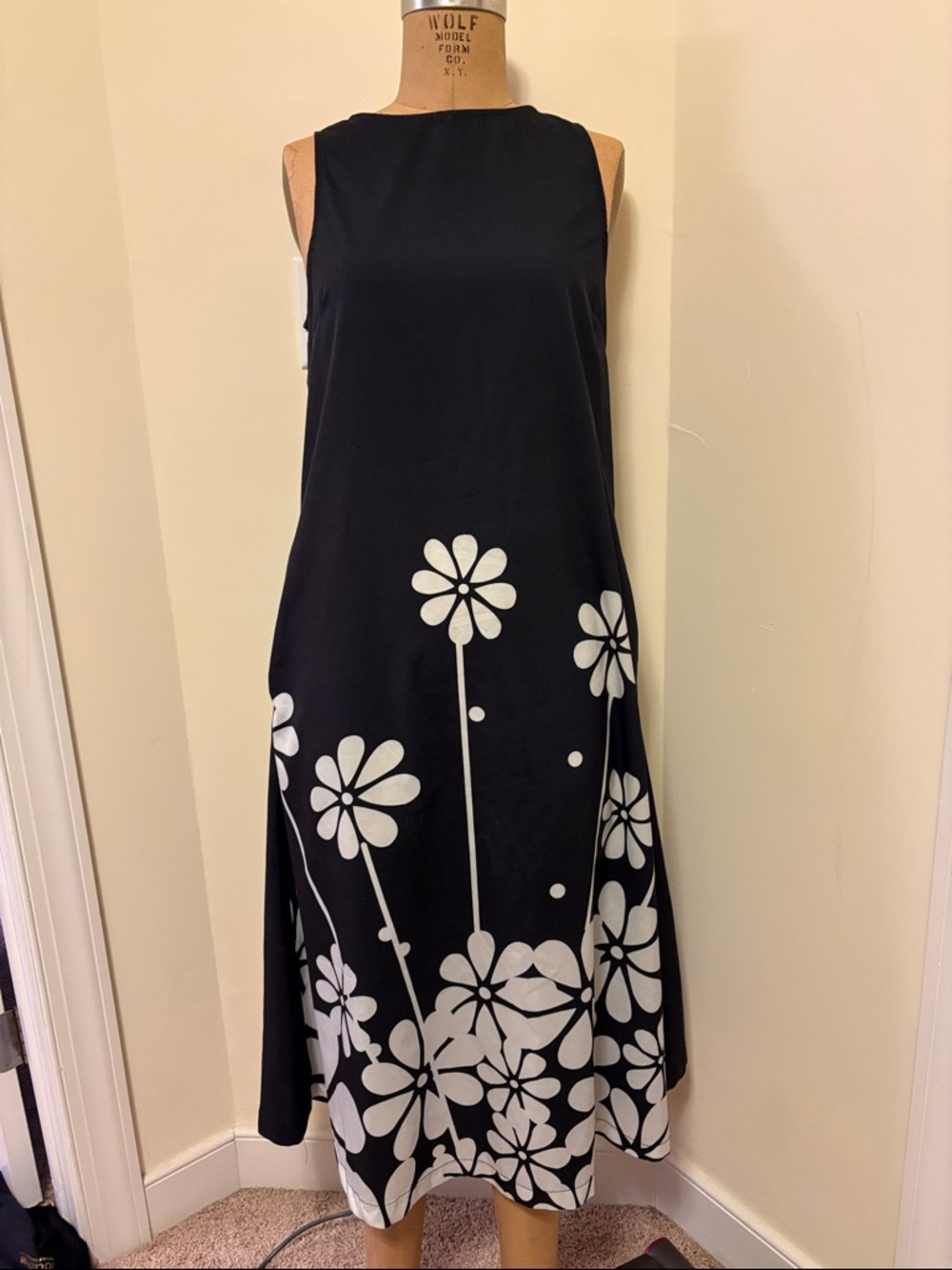 Black Floral A-Line Sleeveless Dress